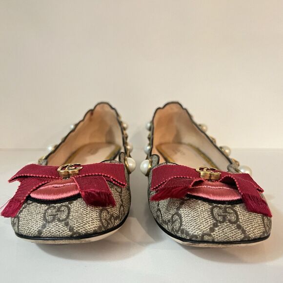Gucci GG Monogram Lexi Supreme Pearl Lips Stars Bow Brown Ballet Flats SZ EU 39 - Picture 6 of 16